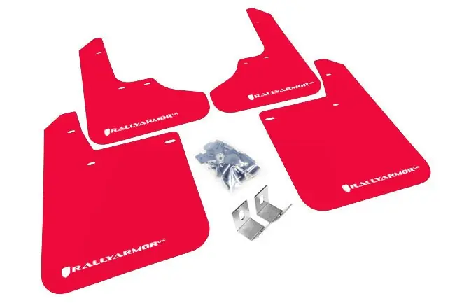 Rally Armor UR Mudflaps Red Urethane White Logo 1993-2001 Impreza Authentic