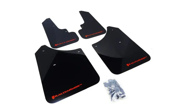 Viral Rally Armor UR Mudflaps Black Urethane Red Logo 2003-2008 Forester / 2004-2008 XT