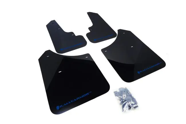 Rally Armor UR Mudflaps Black Urethane Blue Logo 2003-2008 Forester / 2004-2008 FXT Limited Edition