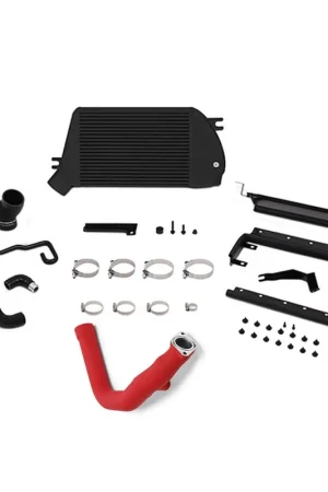 Hassle-Free Returns Mishimoto Top Mount Intercooler Black w/ Red Charge Pipe 2015-2021 WRX