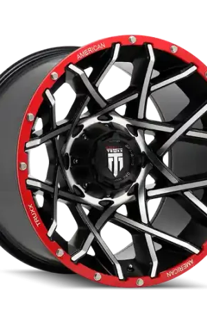 Direct From Factory American Truxx Gridlock AT1901 5x127 20x12-44 Black/Machined/Red Beadlock