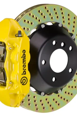 Buy Direct Brembo 06-09 997.1 GT3/GT3RS (Excl PCCB) Rr GT BBK 4Pis Cast 380x28 2pc Rotor Drilled-Yellow