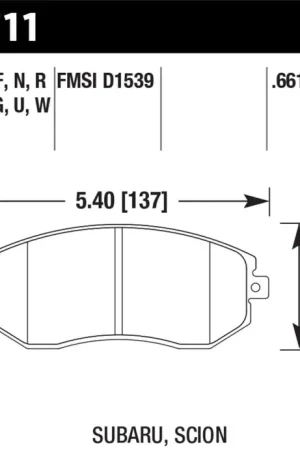 Hawk 13 Subaru BRZ/13 Legacy 2.5i / 13 Scion FR-S DTC-70 Front Race Brake Pads Crafted