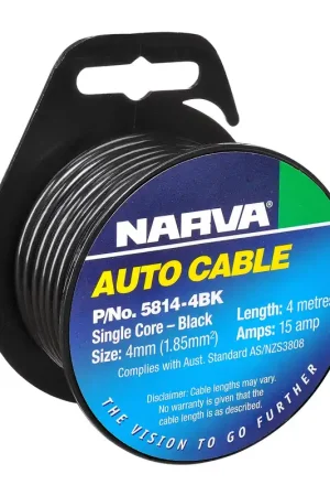 Narva Single Core Cable, 4mm 15A 4M Black - 5814-4BK Flash Sale