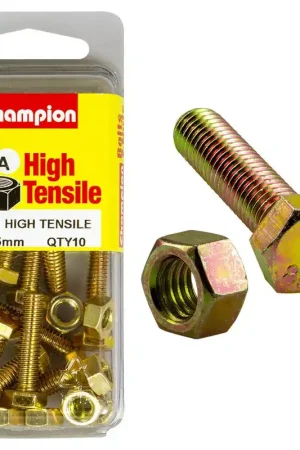 Champion Pack of 10 (10x Hex Set Screws, 10x Nuts) M6 x 25mm High Tensile Grade 8.8, Zinc Plated- BM23 Direct From Manufacturer