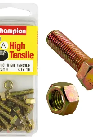 New Release Champion Pack of 10 (10x Hex Set Screws, 10x Nuts) M5 x 16mm High Tensile Grade 8.8, Zinc Plated- BM13