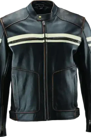 River Road Hoodlum Vintage Leather Jacket Black - 2XL Exclusive Offer