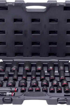 One Day Deal SP Tools 1/2" Drive Impact Socket Set - Standard & Deep - SAE Only - Colour Coded - 6pt - 34pc