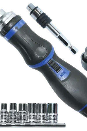 SP Tools 2-in-1 Rotatable Ratchet Driver Set - 1/4" Bit & Socket Rail Set - 16pc Exclusive