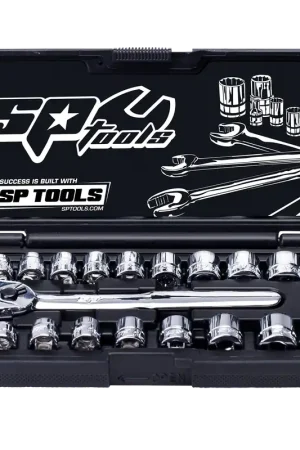 Clearance SP Tools 3/8" Drive - Low Profile Stubby Socket Set - Metric/SAE - 12pt - 22pc