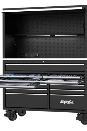 Today Only SP Tools 59" USA Sumo Series Roll Cab & Power Hutch Tool Kit - 631pc - Metric & SAE - Black/Chrome