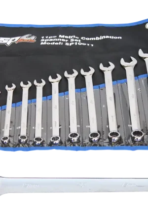 Genuine SP Tools Combination ROE Quad Drive Spanner Set - 15° Offset - Metric - 11pc