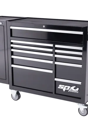 SP Tools Custom Series Roller Cabinet with Side Cabinet - 11 Drawer - Black/Chrome Mega Sale