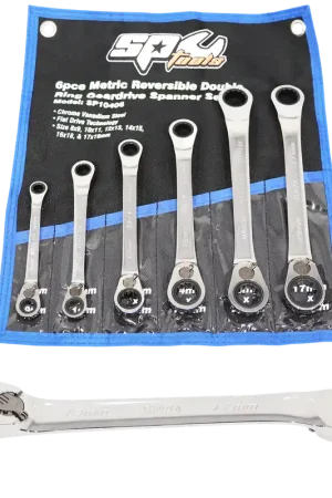 Bulk Order SP Tools Double Gear Drive Ring Spanner Set - 15° Offset - Metric - 6pc