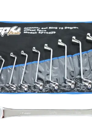 SP Tools Double Ring Spanner Set - 75° Offset - Long - Metric - 9pc Time-Limited
