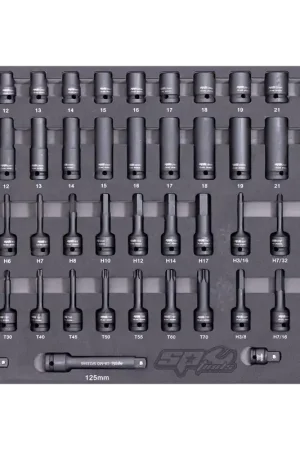 SP Tools EVA Foam Tray Tool Kit - 1/2" Drive Impact Sockets & Accessories - 56pc - Metric & SAE Exclusive