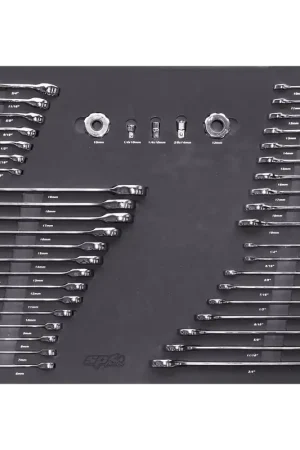 Discount SP Tools EVA Foam Tray Tool Kit - Spanners & Finger Ratchet - 45pc - Metric & SAE