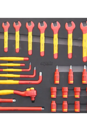 SP Tools EVA Foam Tray Tool Kit - VDE Insulated - Spanners, Sockets, Hex Keys, Ratchet & Extension Bars - 32pc - Metric Only Fresh Stock