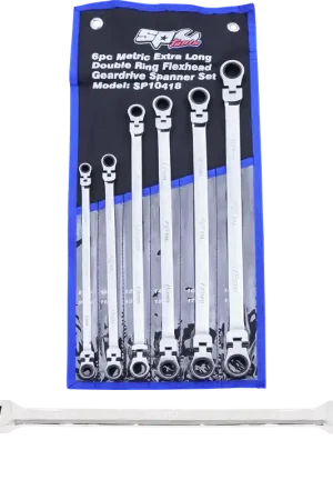 SP Tools Flex Head Double Gear Drive Ring Spanner Set - Extra Long - Metric 6pc Free Shipping