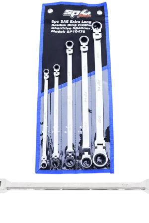 Best Price SP Tools Flex Head Double Gear Drive Ring Spanner Set - Extra Long - SAE 5pc