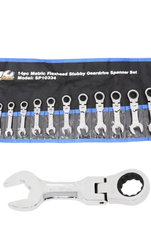 SP Tools Flex Head Gear Drive ROE Quad Drive Spanner Set - Stubby - Metric - 14pc Modern
