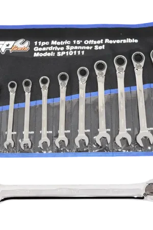 SP Tools Gear Drive ROE Quad Drive Spanner Set - 15° Offset - Metric - 11pc Genuine