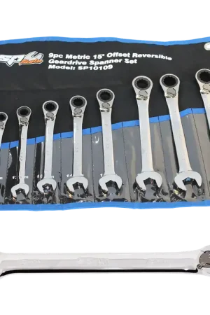 SP Tools Gear Drive ROE Quad Drive Spanner Set - 15° Offset - Metric - 9pc Reduced Price
