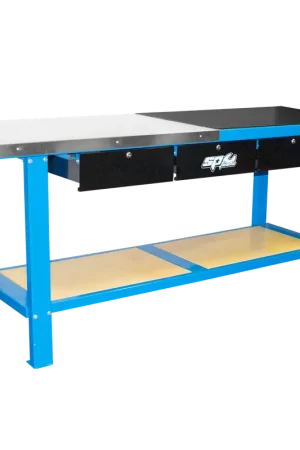 Money Back Guarantee SP Tools Heavy Duty Workshop Bench - 3 Drawer - Blue/Black
