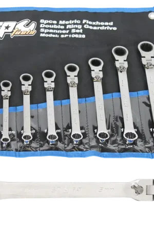 SP Tools Locking Flex Head Gear Drive Box Double Ring Spanner Set - Metric - 8pc Crafted