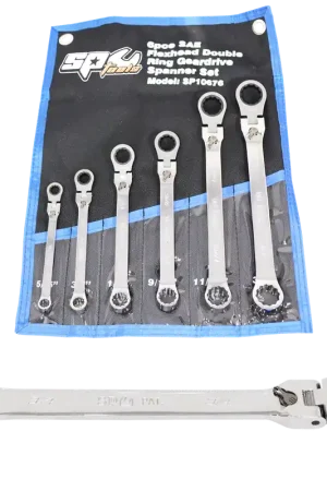 Limited Time SP Tools Locking Flex Head Gear Drive Box Double Ring Spanner Set - SAE - 6pc