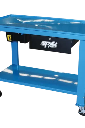 Limited Offer SP Tools Professional Engine Tear Down Bench - 1 Drawer + Fluid Receiver Drawer - Blue/Black