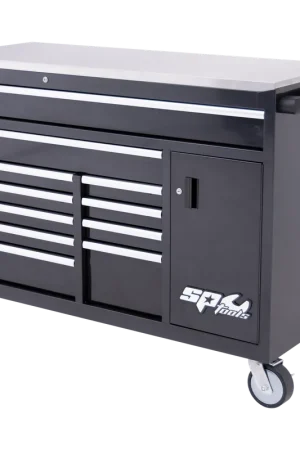 New Arrival SP Tools Sumo Series Roller Cabinet with Power Tool Cupboard and Built-in Power Board - 12 Drawer - Black/Crome