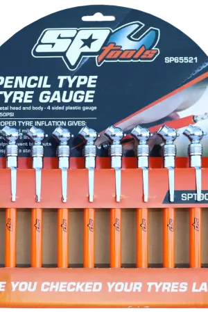 While Supplies Last SP Tools Tyre Pressure Gauge - Pencil Type - Display Pack of 10x SP65521